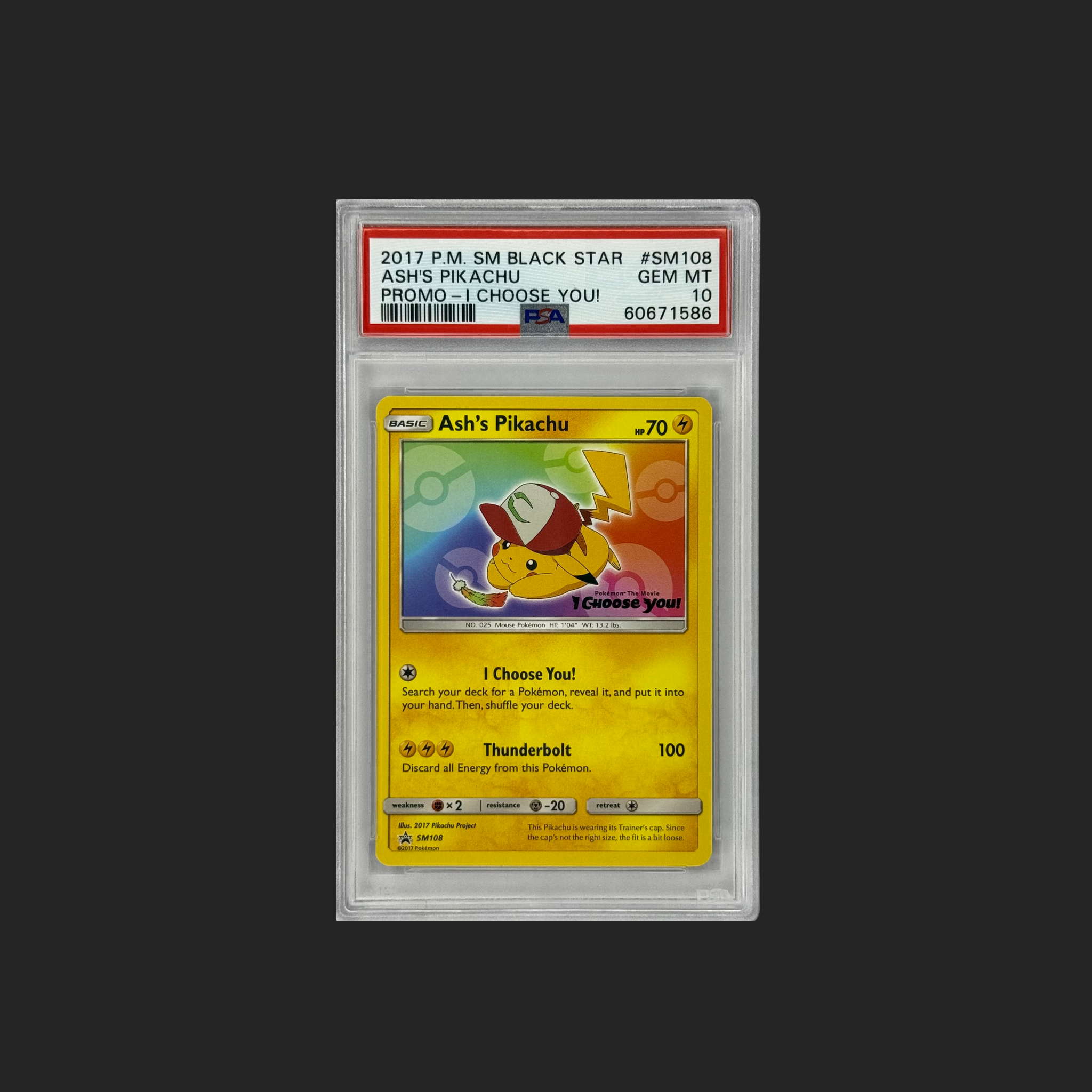 Ash’s Pikachu Promo PSA 10 – SM108 Rainbow