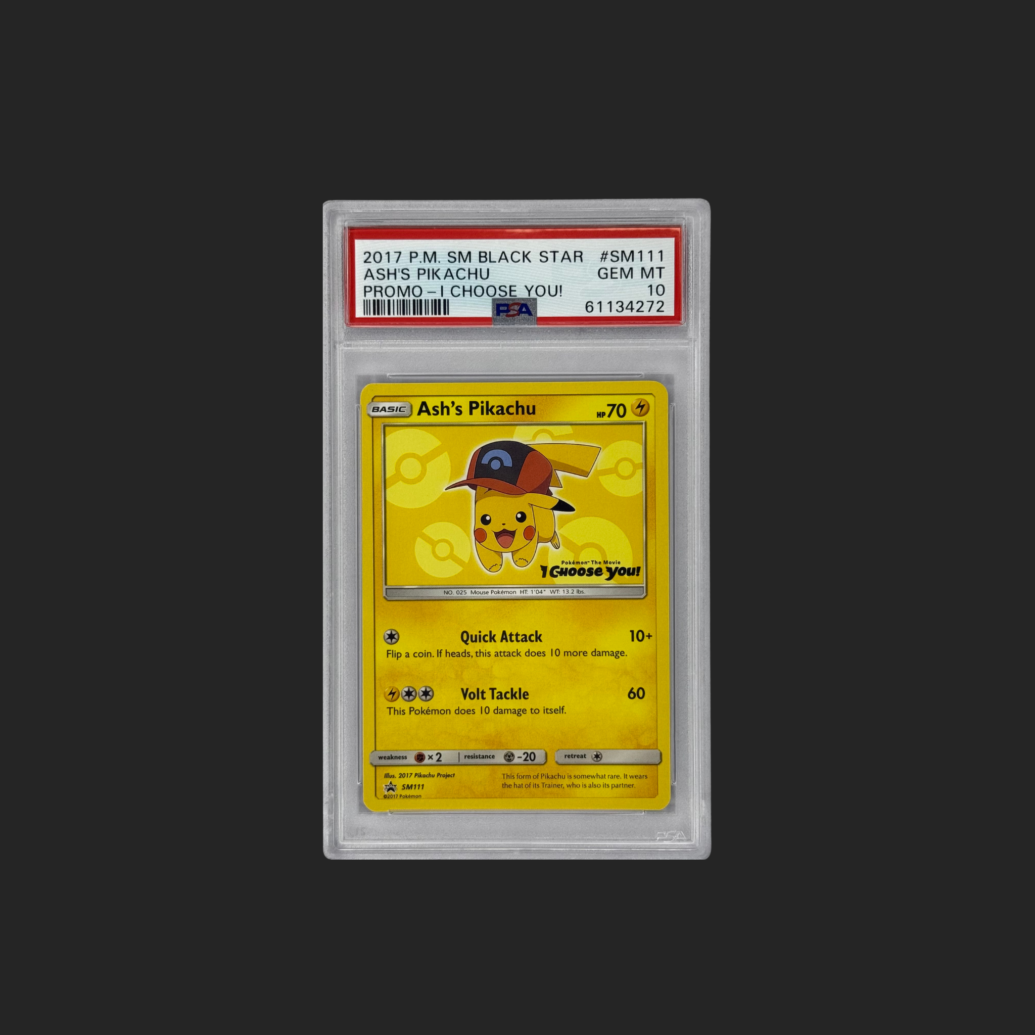 Ash’s Pikachu Promo PSA 10 – SM111 Yellow
