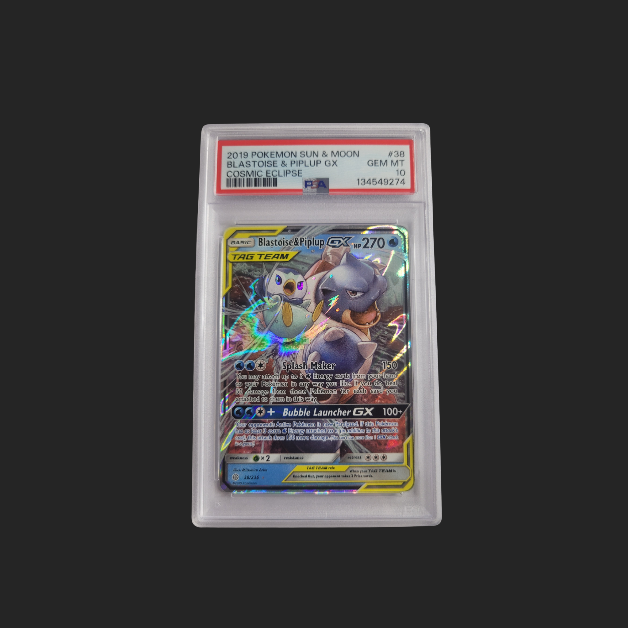 PSA 10 Blastoise & Piplup GX Cosmic Eclipse 38/236